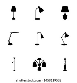 Collection of lamps icons. Black vector set.