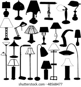 collection of lamps silhouette - vector