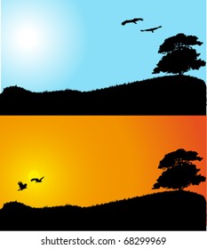 Collection of landscape backgrounds : tree and birds