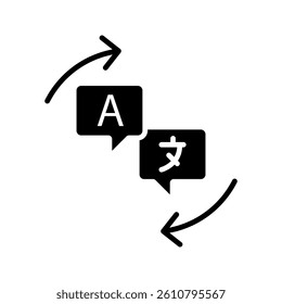 Collection of language translation icons. Illustration in black filled and outlined style