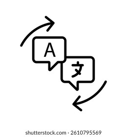 Collection of language translation icons. Illustration in black filled and outlined style