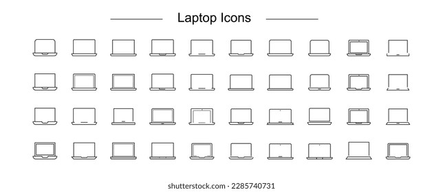 Collection of laptop icons. Clean and Simple Laptop Icons for Your Creative Ventures. Laptop Vector Line icons with editable stroke.