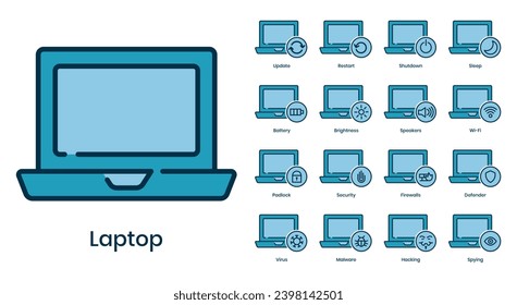 collection of laptop icons with various notification symbols on the side