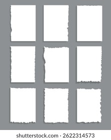 Collection of a large set of paper sheets with torn paper effect and realistic shadow effect, paper vector illustration collection