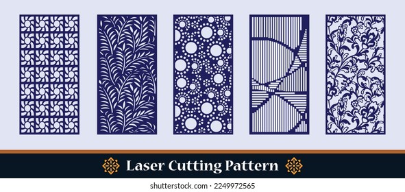 Sammlung von Laserschnittplatten. Abstrakte geometrische Muster. Dekorative Schablone zum Laserschneiden von Holz, Metall, Papier, Acryl. Seitenverhältnis 1:2