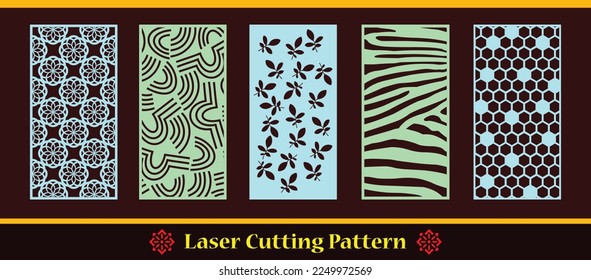 Collection of laser cut panels. Abstract geometric patterns. Decorative stencil for laser cutting of wood, metal, paper, acrylic. Aspect ratio 1:2