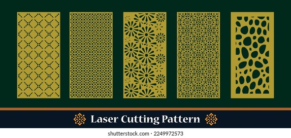 Collection of laser cut panels. Abstract geometric patterns. Decorative stencil for laser cutting of wood, metal, paper, acrylic. Aspect ratio 1:2