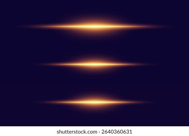 Collection of laser gold effects. Horizontal light line and neon flash.