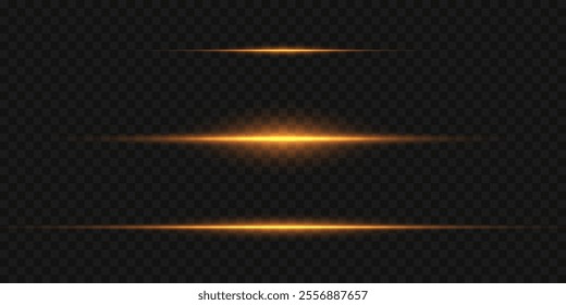 Collection of laser lines and light flares, horizontal flash effect. Vector EPS10