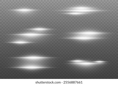 Collection of laser lines and light flares, horizontal flash effect. Vector EPS10