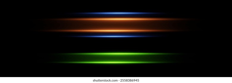 Collection of laser lines, neon light rays effect. On a black background.