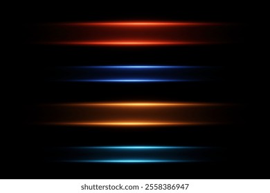 Collection of laser lines, neon light rays effect. On a black background.