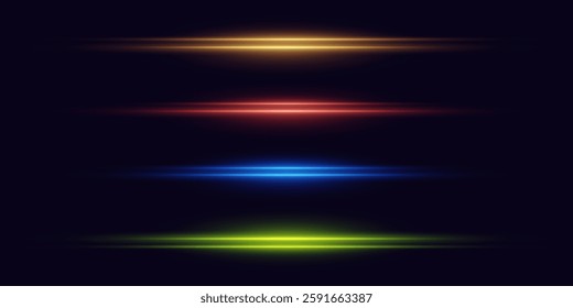 Collection of laser lines, neon light rays effect. On a black background.