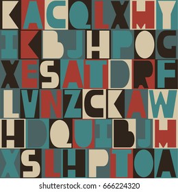 Collection of latin letters, seamless pattern vector. English alphabet, typography design. Colorful background. Decorative wallpaper, good for printing. Poster with latin abc made in modern style