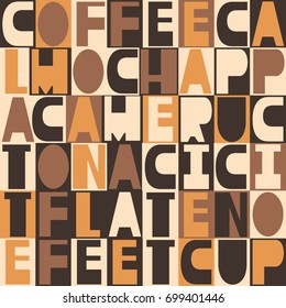 Collection of latin letters, seamless pattern vector. English alphabet. Colorful coffee-colored background. Decorative wallpaper, good for printing. Poster with latin abc made in modern style