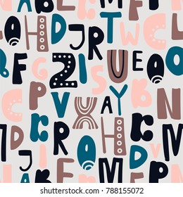 Collection of latin letters, seamless pattern vector. English alphabet, typography design. Colorful background. Decorative wallpaper, good for printing. Poster with latin abc made in modern style