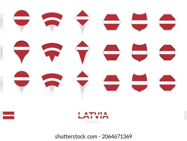 Colección de la bandera de Letonia en diferentes formas y con tres efectos diferentes. Indicador de vector establecido.