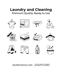 Collection of laundry and cleaning icons in trendy style