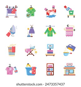 Kollektion von Wäscheservice Flat Icons 

