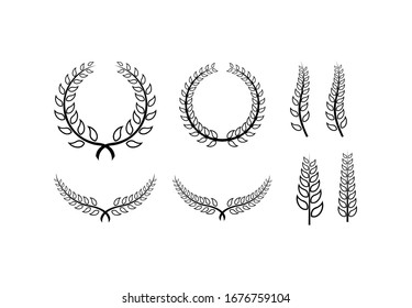 collection of Laurel Leaf crown branch black logo icon design vector illustration	
