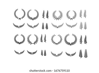 collection of Laurel Leaf crown branch black logo icon design vector illustration	
