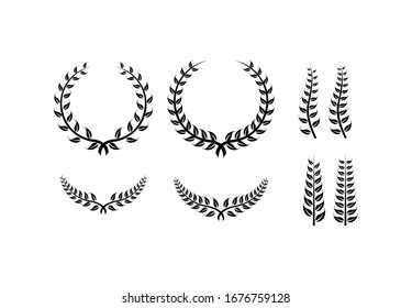 collection of Laurel Leaf crown branch black logo icon design vector illustration	
