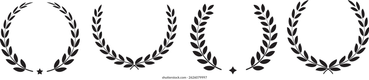 Collection of Laurel Wreath Icons – Vector Illustration