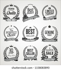 Collection of laurel wreath retro vintage vector illustration 