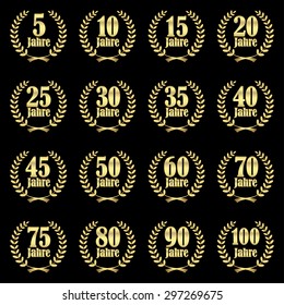 collection of laurel wreaths for firm jubilee from 5 to 100 years