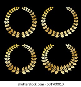collection of laurel wreaths in gold, vector illustration