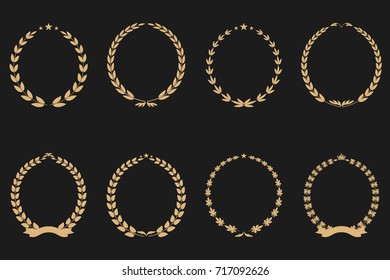 Collection of laurel wreaths with a place for the text. Stylish creative frame. Set. Vector illustration for your design. Circular patterns. Round ornaments. Old fashion style.