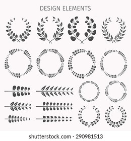 Collection laurel wreaths. A set of silhouettes: wreaths, circles, brush. Vector illustration.