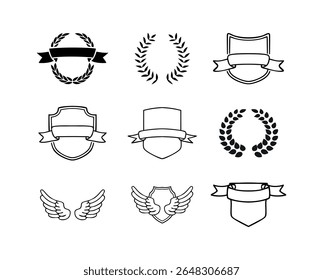 Collection of laurel wreaths shields and wings emblematic symbols silhouette