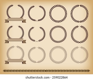 Collection of laurel wreaths  Vector illustration. Vector illustration.