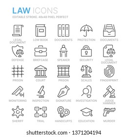 Collection of law and justice line icons. 48x48 Pixel Perfect. Editable stroke