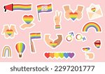 Collection of LBGTQ stickers. Set of clip art rainbow pride symbols. LGBT rights symbol. Isolated. Vector illustration