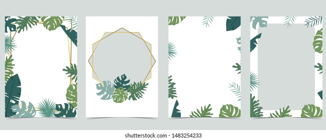 Collection of leaf background set with gold geometric,leaves,wreath.Vector illustration for invitation,postcard and logo.Editable element