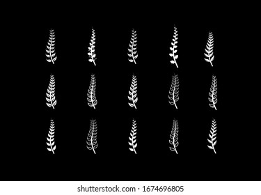 collection of leaf branch black white logo icon design vector illustration	