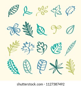Collection of leaf doodles illustration