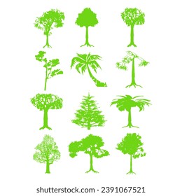 collection of leaf trees icon images from several vector models