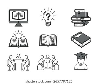 Colección de los iconos de aprendizaje y Educación Conjunto de Elementos de lectura Vector