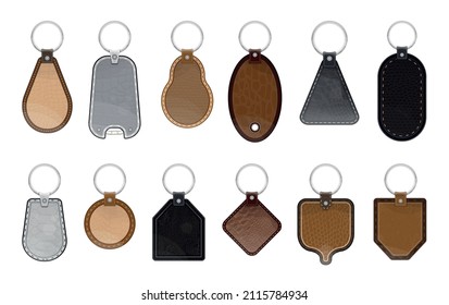 Collection of leather keychains in realistic detailed style. Key accessories.