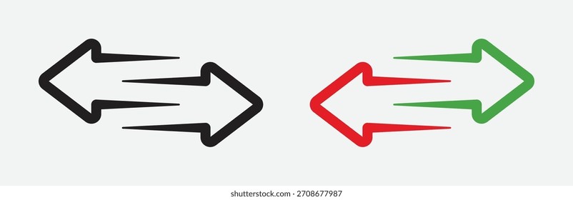 Colección de iconos de vector de signo de flecha izquierda y derecha con estilo de contorno plano y diferentes colores. Ilustración vectorial	

