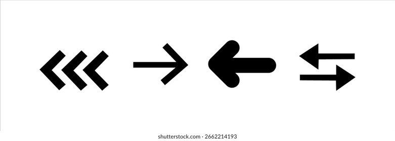 Coleção de setas para a esquerda e para a direita em diferentes estilos. Elementos de design de interface do usuário de navegação, direção e interface para projetos gráficos, aplicativos e Web.