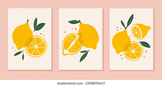 Collection of lemon art. Modern design for posters, flyers, prints, covers and other uses.