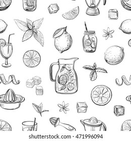 
Collection lemonade. Vector seamless pattern on white background