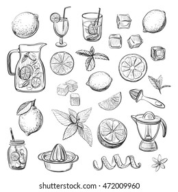 
Collection lemonade. Vector sketches on a white background 