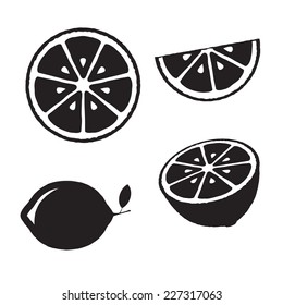 Collection of lemons, icons set, black isolated on white background, vector illustration.