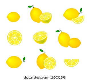 Collection of lemons, isolated on white background, vector illustration.