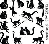 Collection of lemur silhouettes in various poses